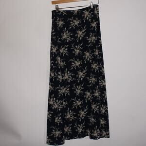 Liz Claiborne Navy Blue Fairycore Double Lined Floral Maxi Skirt Size 8